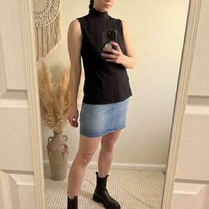 Joan Vass Faux Leather Mock Neck Top 🖤